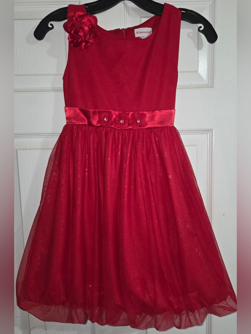 Red American Girl Sleeveless Tulle Party Dress for Girls